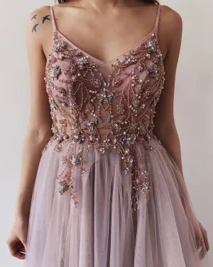 Elegant Embellished Tulle Evening Gown