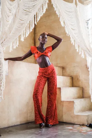 Red Lace Wide Leg Pant