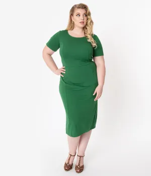 Unique Vintage Plus Size 1960s Green Short Sleeve Mod Wiggle Dress